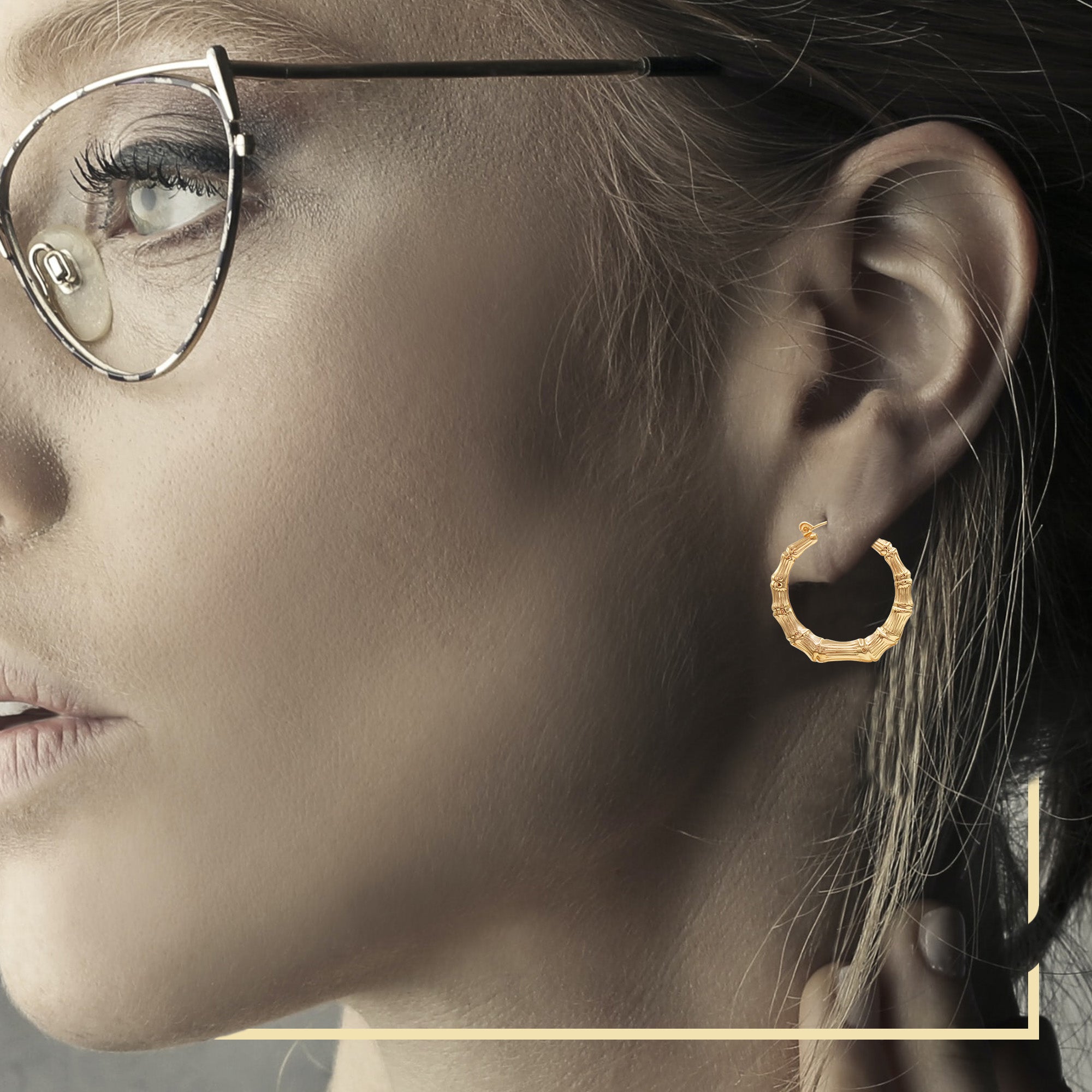 Bamboo Hoop Earrings 14K Gold Plated Women Jewelry 40 mm – JB