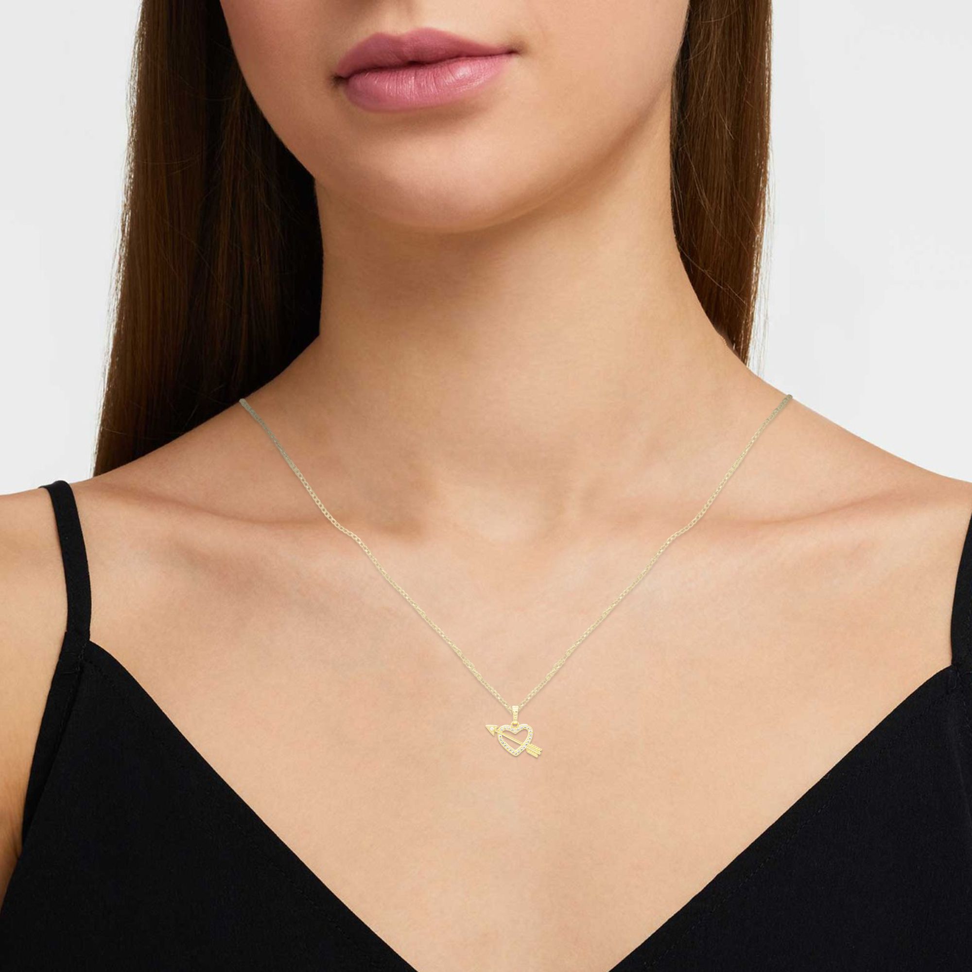 Cubic Zirconia 14K Gold Filled Heart With Arrow Pendant Necklace Set