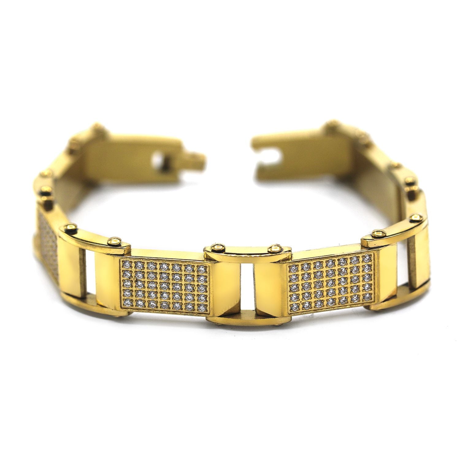 Cubic Zirconia Men's Bracelet 14K Gold Plated Wrist Band Fashion Jewelry 8.5"