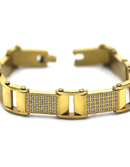 Cubic Zirconia Men's Bracelet 14K Gold Plated Wrist Band Fashion Jewelry 8.5"