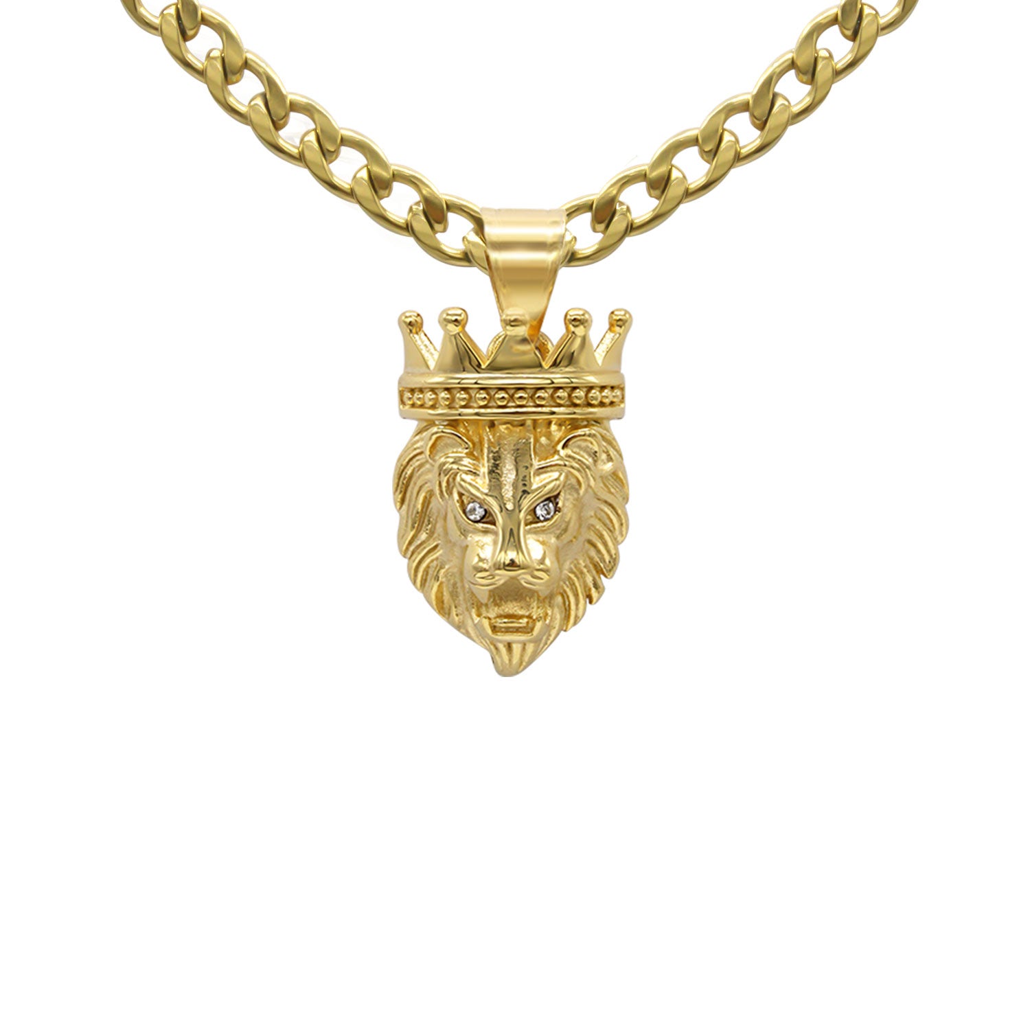 Lion Pendant Set Cubic Zirconia 14K Gold Plated Stainless Steel