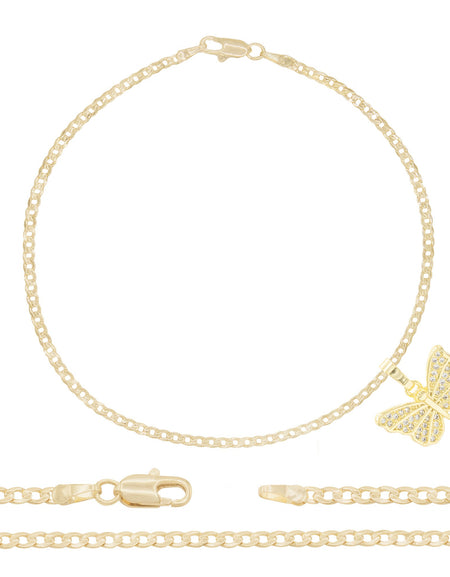 Butterfly Pendant Curb Anklet Set