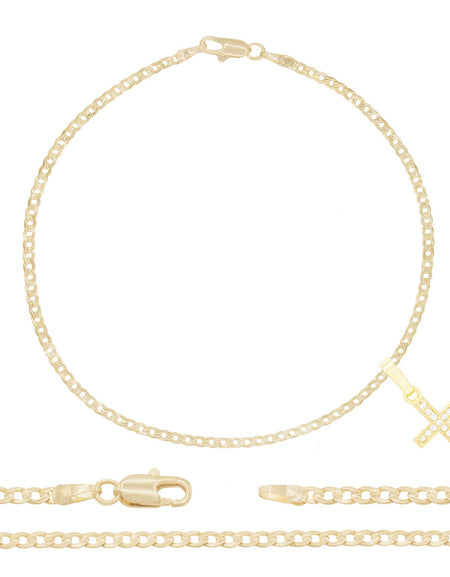 Cross Pendant Curb Anklet Set