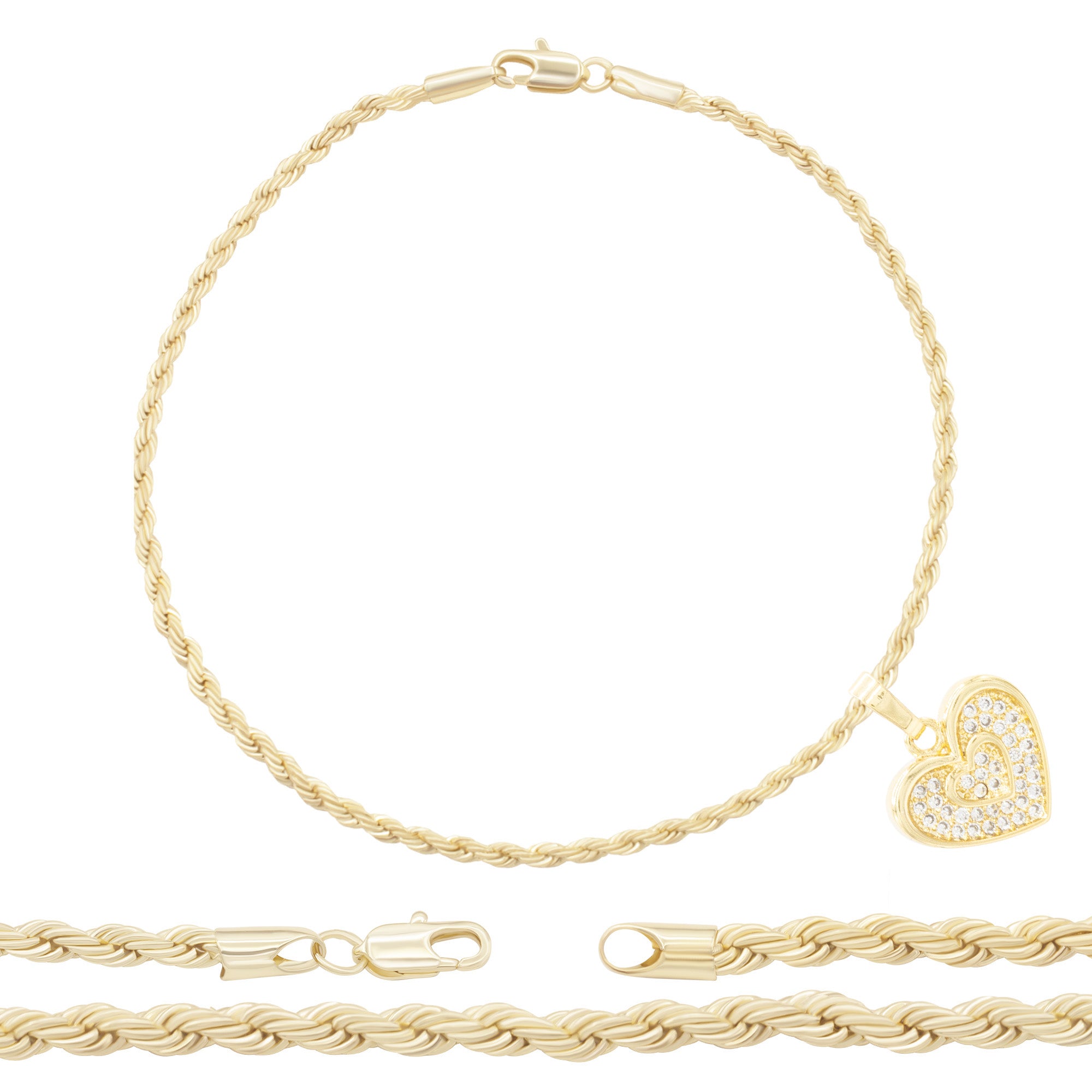 Rope Anklet Heart Pendant Jewelry Set