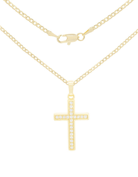 Cross Cubic Zirconia Pendant With Necklace Set 14K Gold Filled