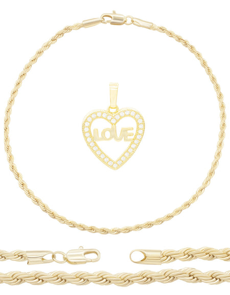 Rope Anklet Heart Pendant Jewelry Set