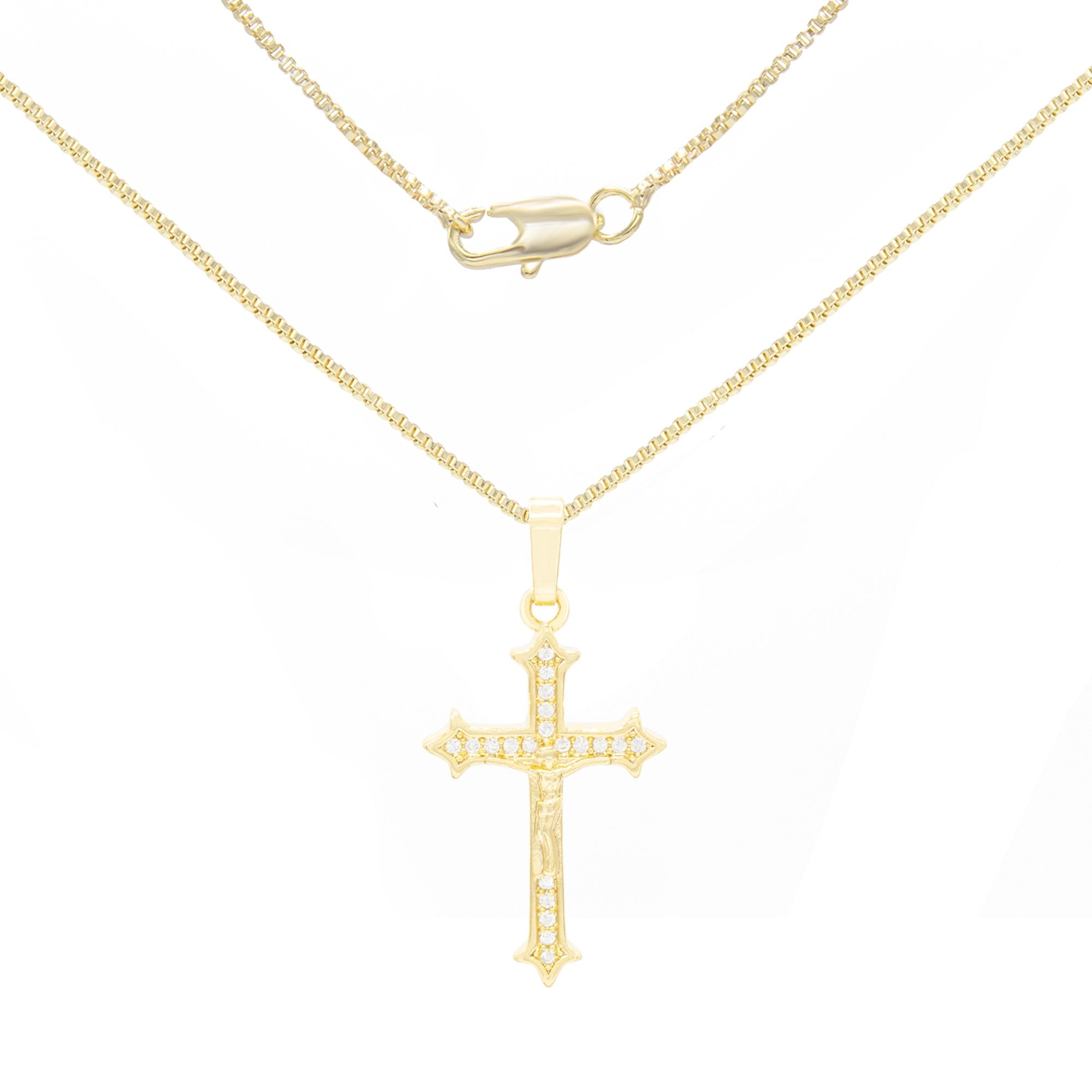 CZ Cross Cubic Zirconia Pendant With Necklace Set 14K Gold Filled