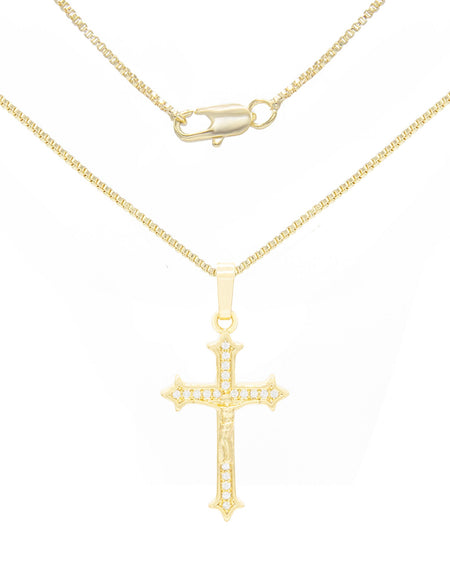 CZ Cross Cubic Zirconia Pendant With Necklace Set 14K Gold Filled