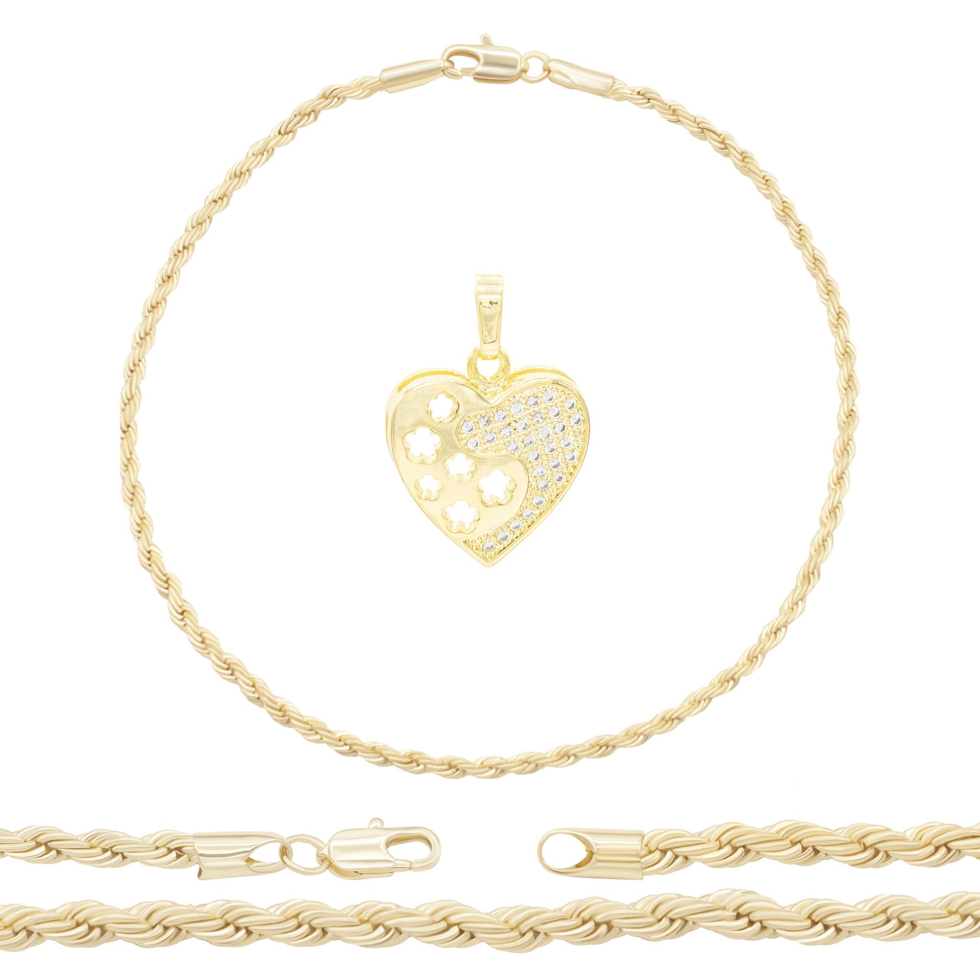 Rope Anklet Heart Pendant Jewelry Set