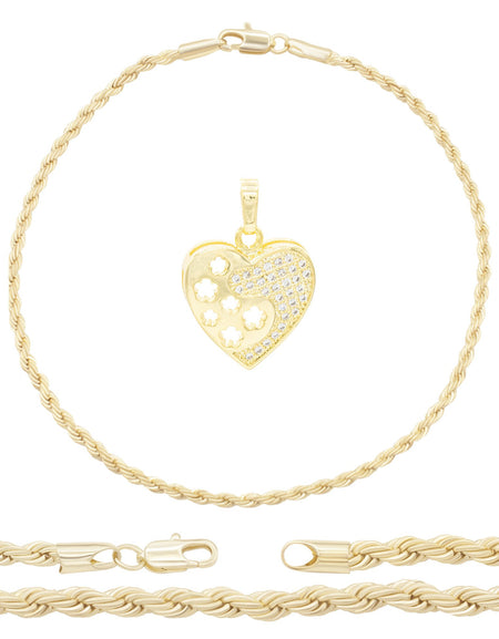 Rope Anklet Heart Pendant Jewelry Set