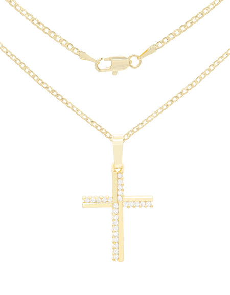 Elegant Cross Cubic Zirconia Pendant With Necklace Set 14K Gold Filled