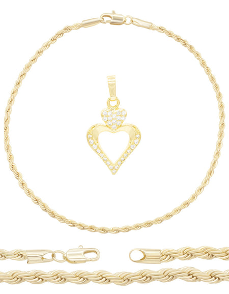 Rope Anklet Heart Pendant Jewelry Set