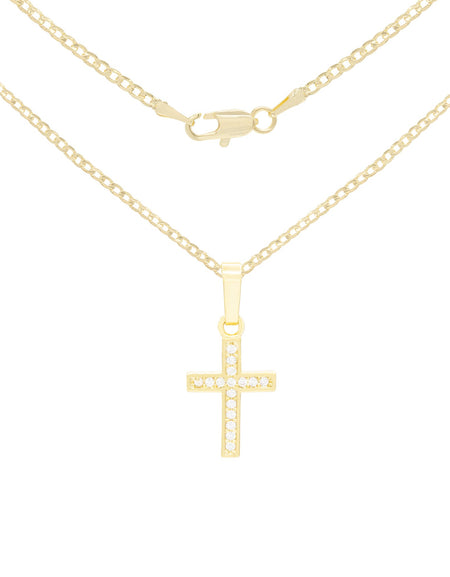 Cross Cubic Zirconia Pendant With Necklace Set 14K Gold Filled