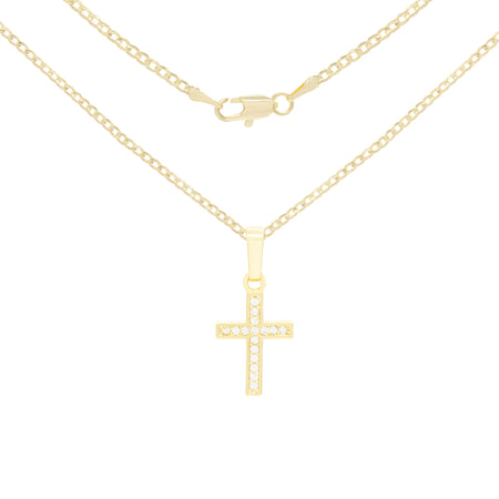 Cross Cubic Zirconia Pendant With Necklace Set 14K Gold Filled