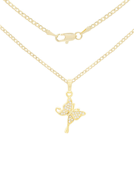 Hanging Butterfly Cubic Zirconia Pendant With Necklace Set 14K Gold Filled