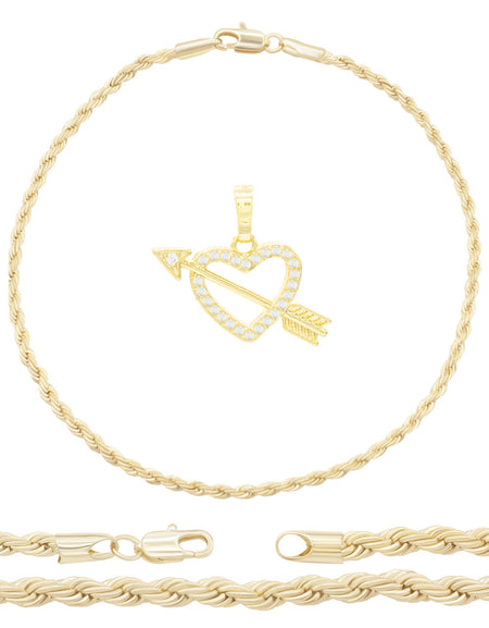 Rope Anklet Heart Pendant Jewelry Set