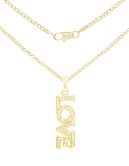 Cubic Zirconia 14K Gold Filled Long Love Pendant Necklace Set