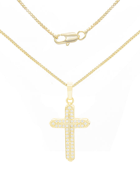 Cross 3 Cubic Zirconia Pendant With Necklace Set 14K Gold Filled