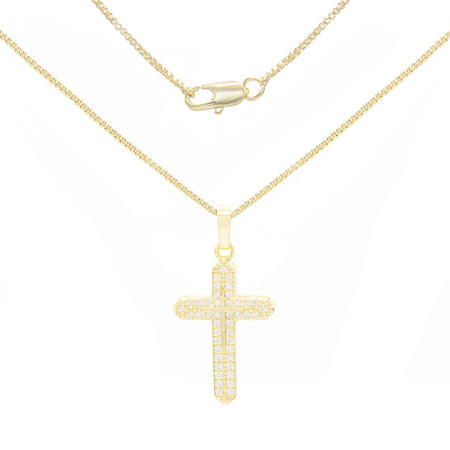Cross 3 Cubic Zirconia Pendant With Necklace Set 14K Gold Filled