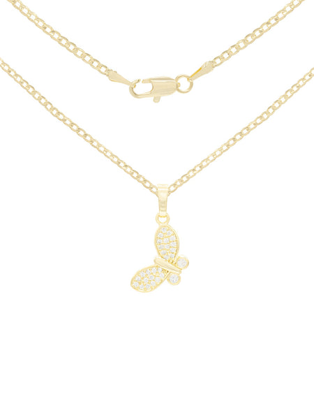 Flying Butterfly Cubic Zirconia Pendant With Necklace Set 14K Gold Filled