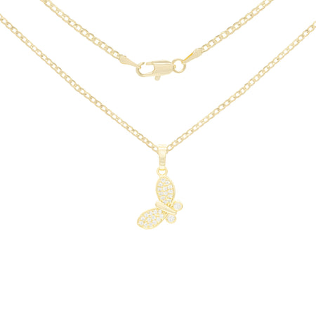 Flying Butterfly Cubic Zirconia Pendant With Necklace Set 14K Gold Filled