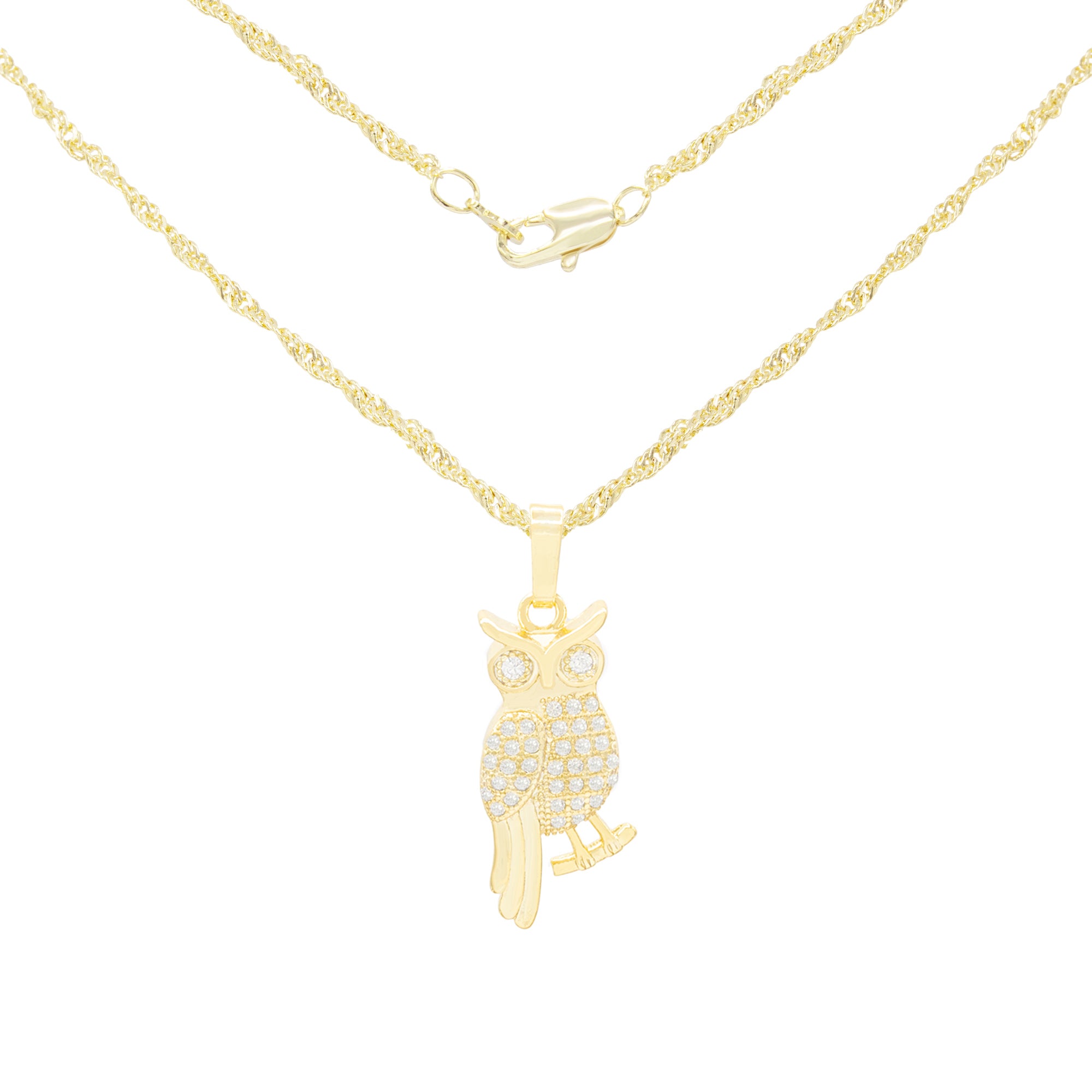 Smart Owl Cubic Zirconia Pendant With Necklace Set 14K Gold Filled