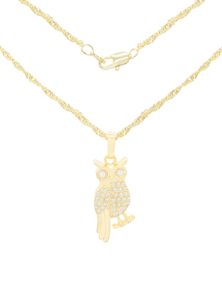 Smart Owl Cubic Zirconia Pendant With Necklace Set 14K Gold Filled