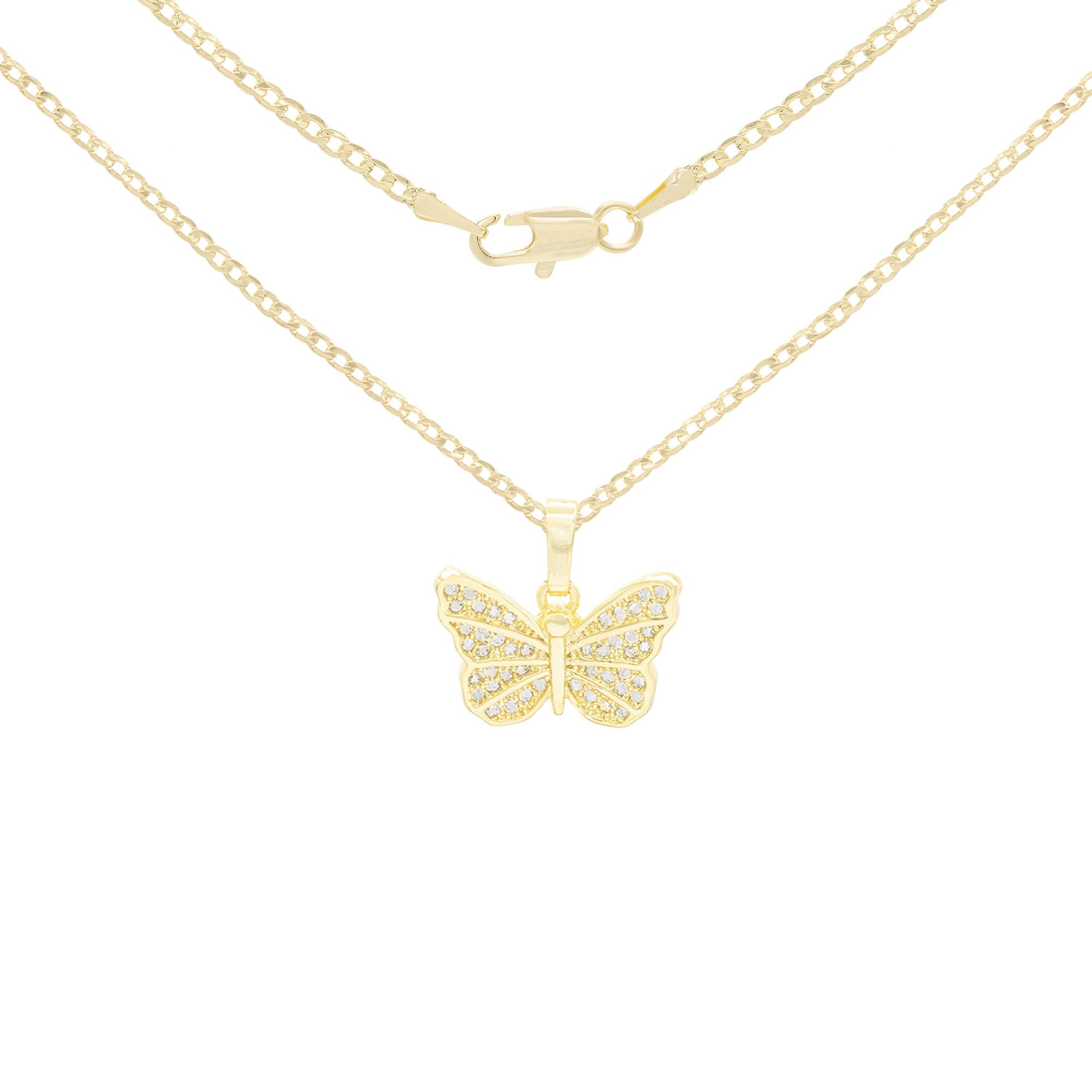 Butterfly Cubic Zirconia Pendant With Necklace Set 14K Gold Filled
