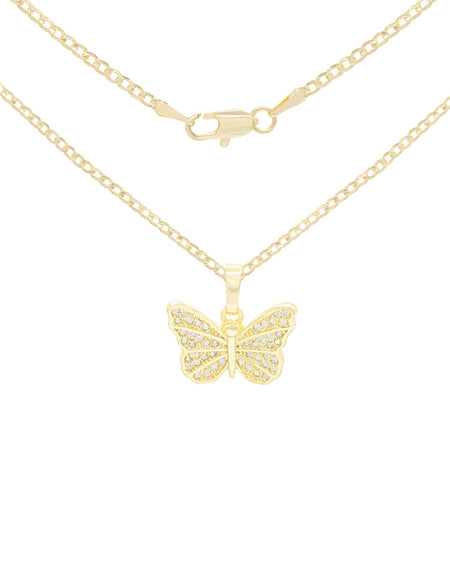 Butterfly Cubic Zirconia Pendant With Necklace Set 14K Gold Filled