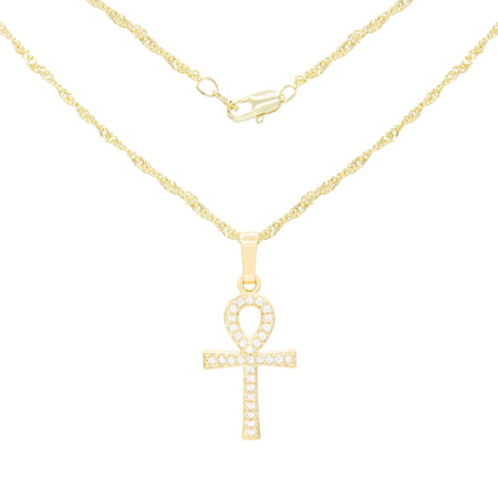 Ankh Cross Cubic Zirconia 14K Gold Filled Copper Pendant With Necklace Set