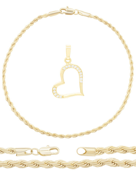 Rope Anklet Heart Pendant Jewelry Set
