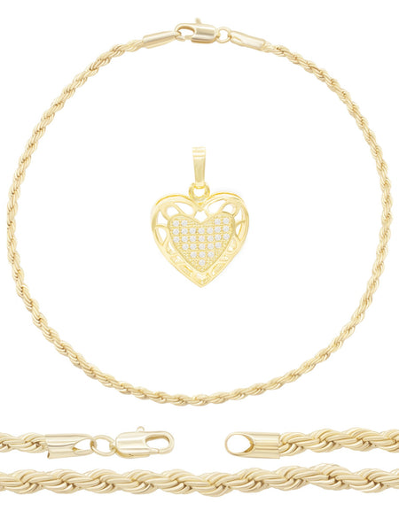 Rope Anklet Heart Pendant Jewelry Set