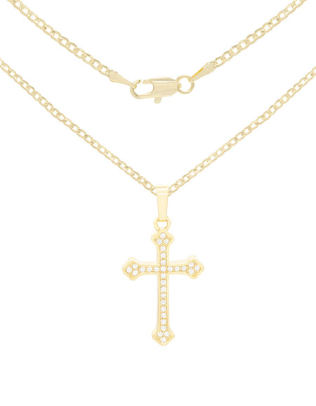 Cross Pendant Cubic Zirconia 14K Gold Filled Chain Necklace Set