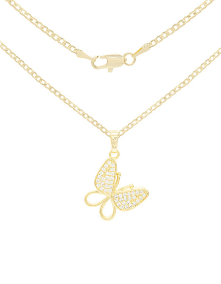 CZ Butterfly Cubic Zirconia Pendant With Necklace Set 14K Gold Filled
