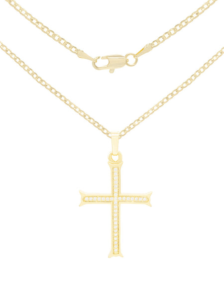CZ Cross Cubic Zirconia Pendant With Necklace Set 14K Gold Filled