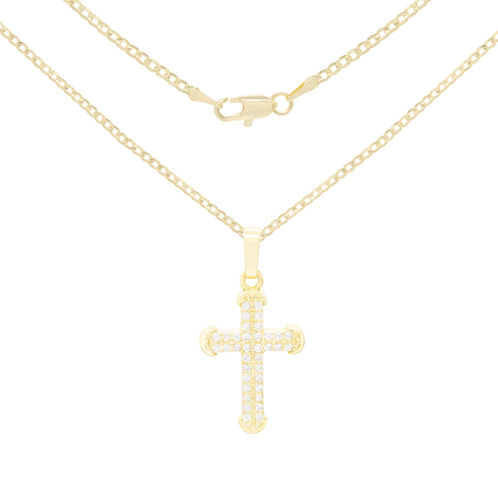CZ Stone Accurate Cross Cubic Zirconia Pendant With Necklace Set 14K Gold Filled