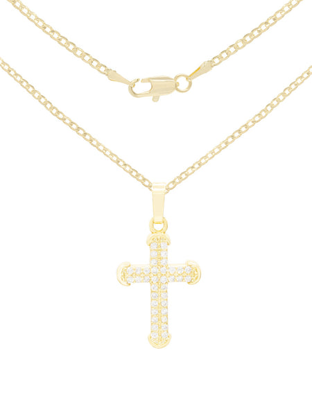 CZ Stone Accurate Cross Cubic Zirconia Pendant With Necklace Set 14K Gold Filled