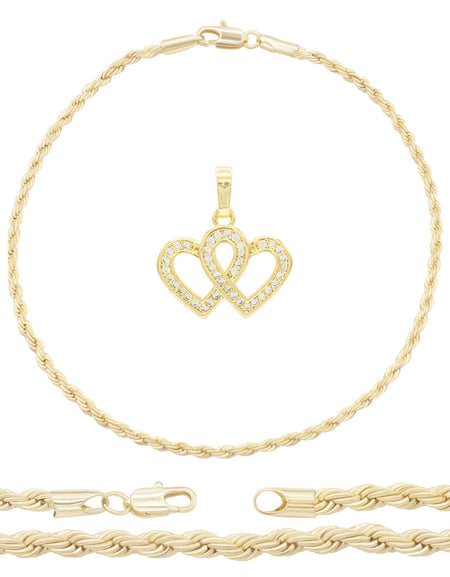 Rope Anklet Heart Pendant Jewelry Set