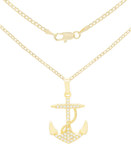 Cubic Zirconia Devil Anchor Pendant 14K Gold Filled Necklace Set