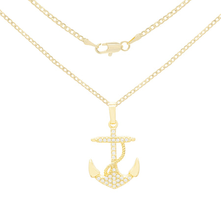 Cubic Zirconia Devil Anchor Pendant 14K Gold Filled Necklace Set