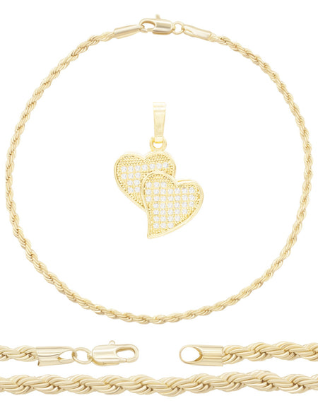 Rope Anklet Heart Pendant Jewelry Set