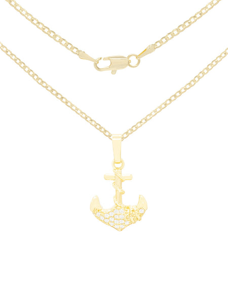 Anchor Cross Cubic Zirconia Pendant 14K Gold Filled Necklace Set