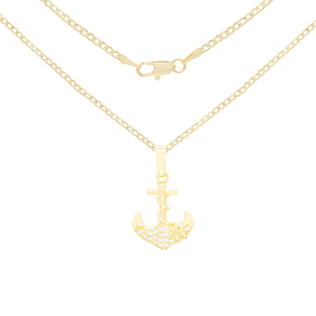 Anchor Cross Cubic Zirconia Pendant 14K Gold Filled Necklace Set