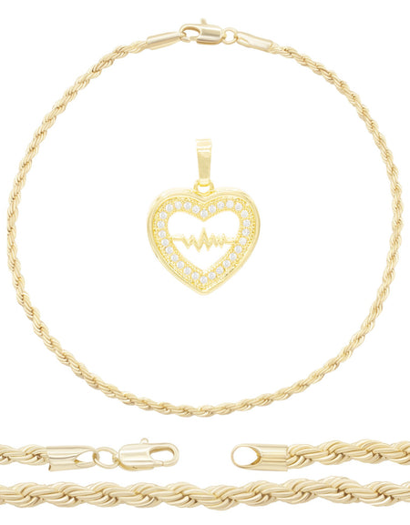 Rope Anklet Heart Pendant Jewelry Set