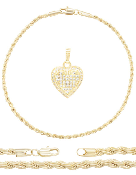 Rope Anklet Heart Pendant Jewelry Set