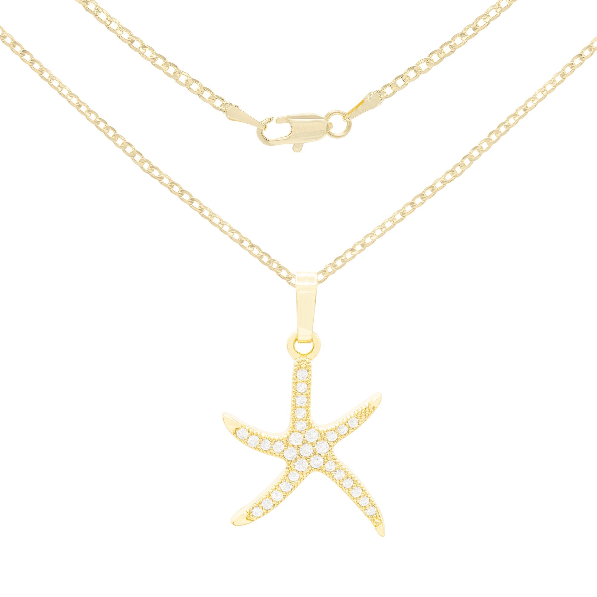 Ocean Starfish Cubic Zirconia Pendant With Necklace Set 14K Gold Filled