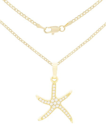 Ocean Starfish Cubic Zirconia Pendant With Necklace Set 14K Gold Filled
