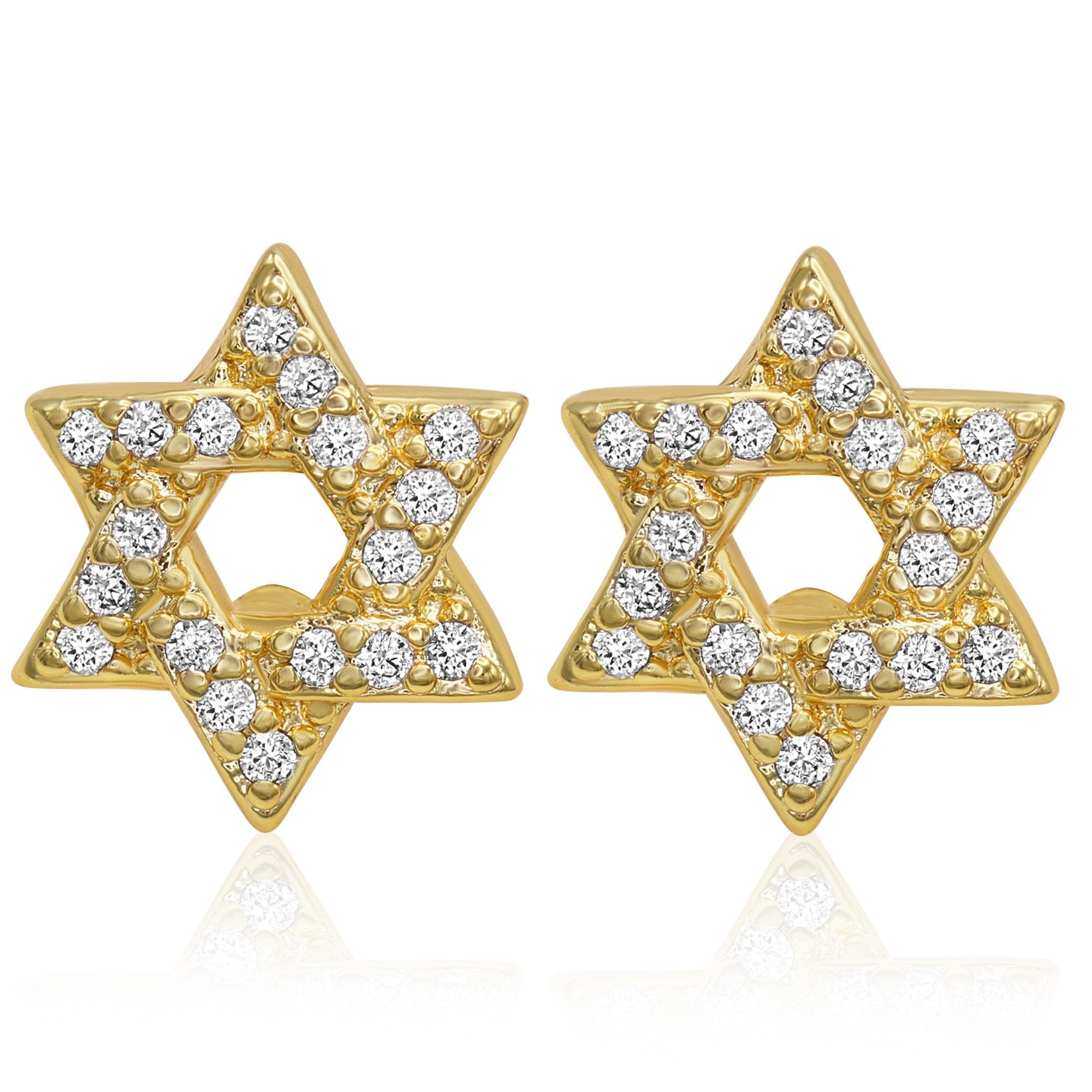 Star Of David Stud 14K Gold Plated Cubic Zirconia Earrings Jewelry Women Men
