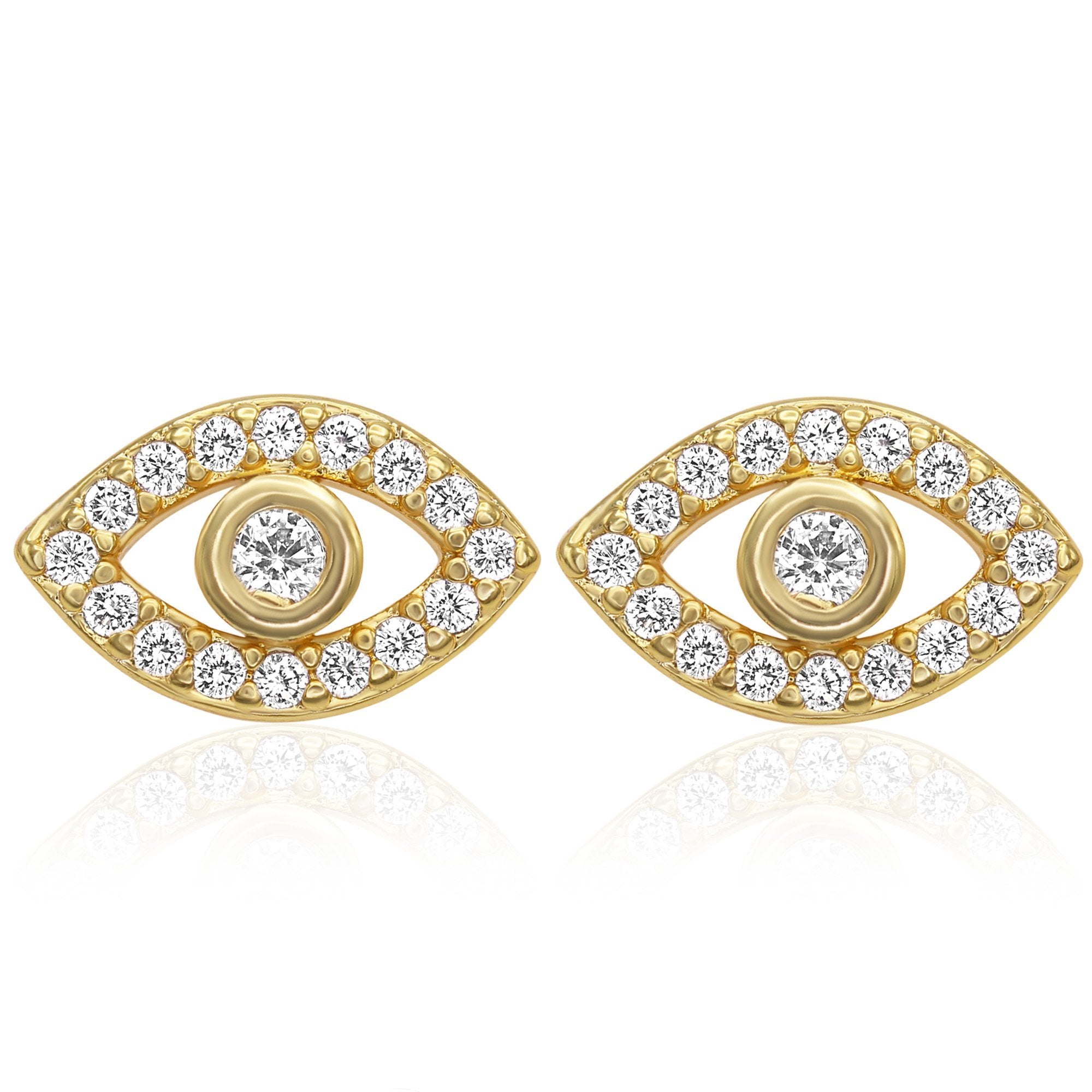 Evil Eye Stud 14K Gold Plated Stud Earrings Cubic Zirconia Jewelry Men Women