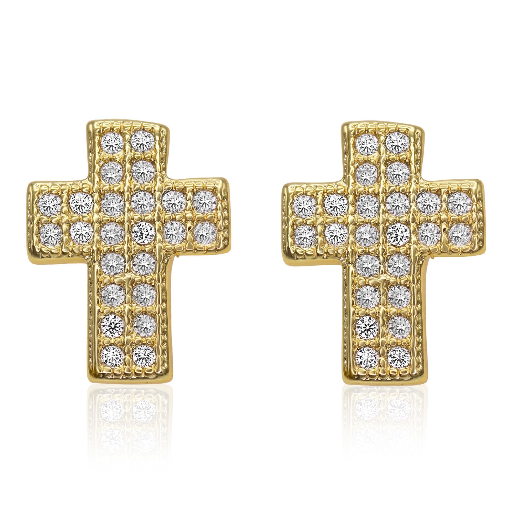 Cross Stud 14K Gold Plated Cubic Zirconia Earrings Jewelry Men Women
